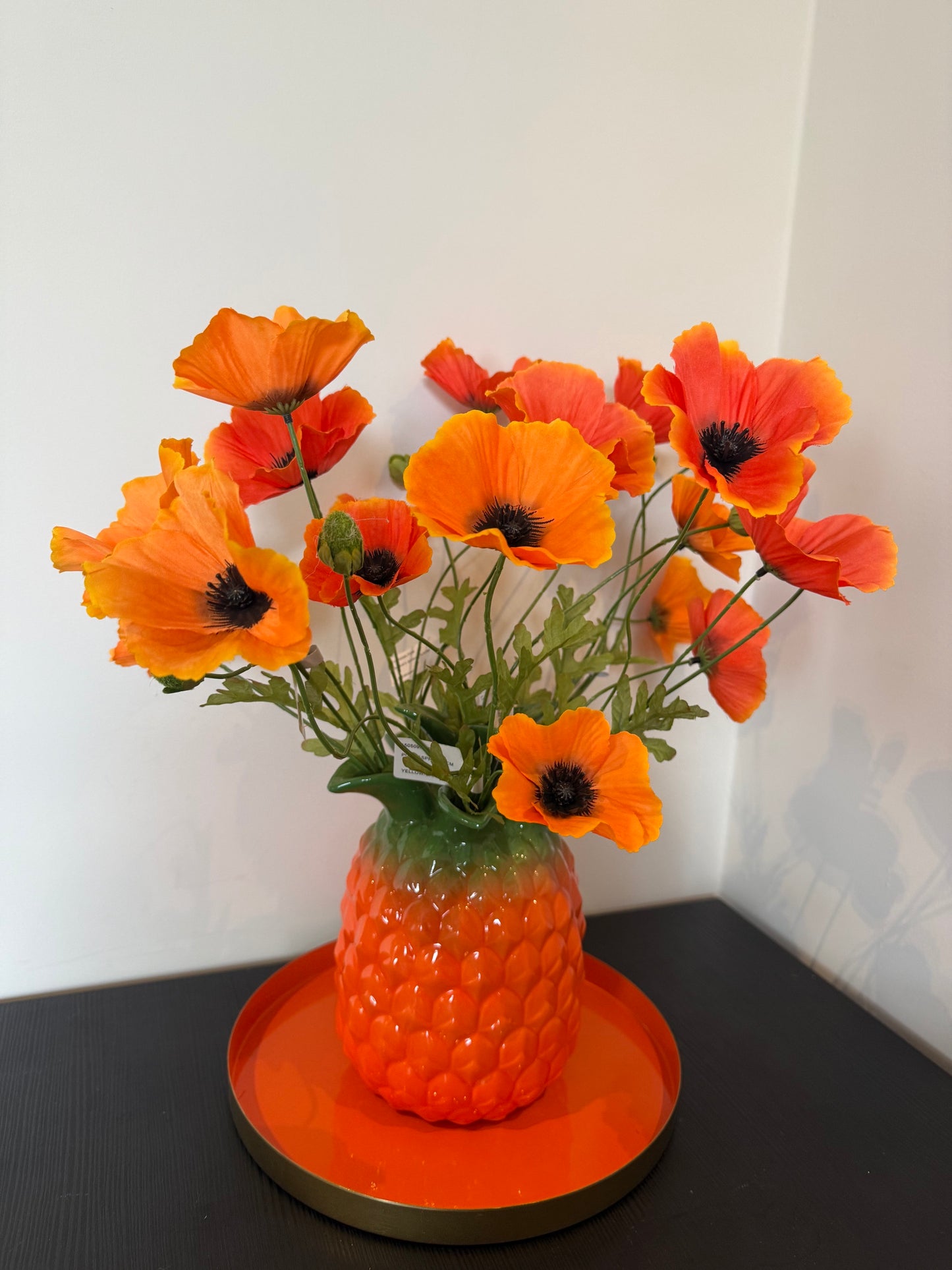 ananas vaas oranje met klaproosjes kunstbloemen decoratie