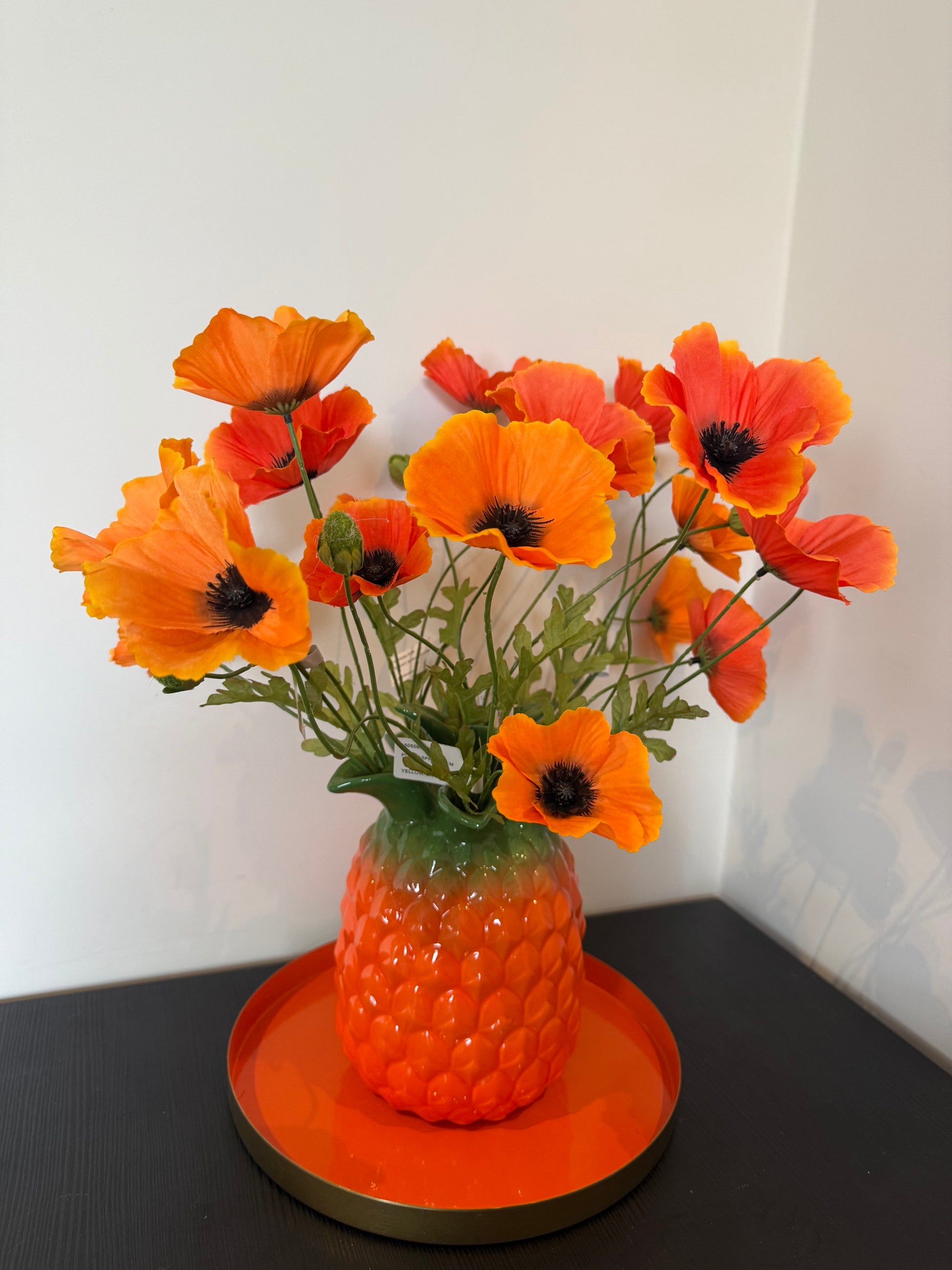 ananas vaas oranje met klaproosjes kunstbloemen decoratie