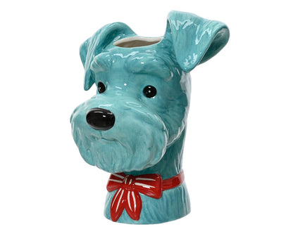Blaue Foxterrier-Vase mit Seidentulpen