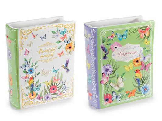 keramiek boekenvaas bloemen vlinders vaas boekvorm interieur decoratie