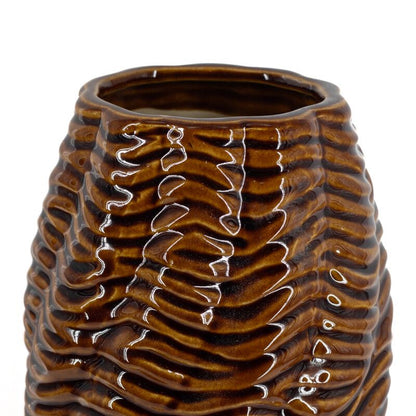 Bruine Vaas met Reliëf – Aardewerk – 28,5 cm