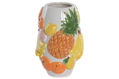 Stoneware Fruitvaas 23 cm – Tropisch Multicolor