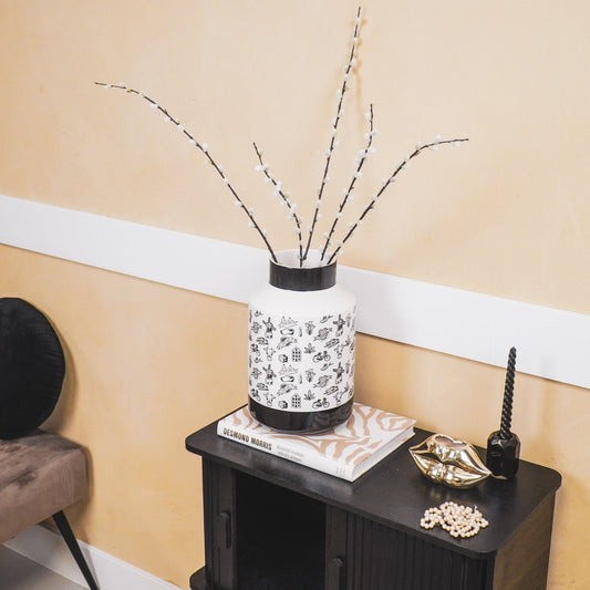 Grote keramische Dutch Black vaas met zwart-witte Hollandse illustraties, modern design van Housevitamin
