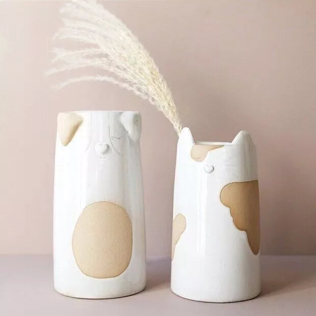 Katzenvase Feline – Beige &amp; Braune Keramik