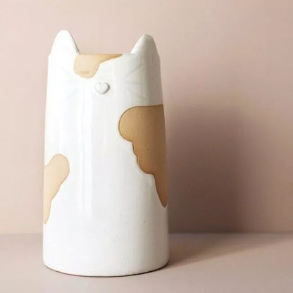 Katzenvase Feline – Beige &amp; Braune Keramik