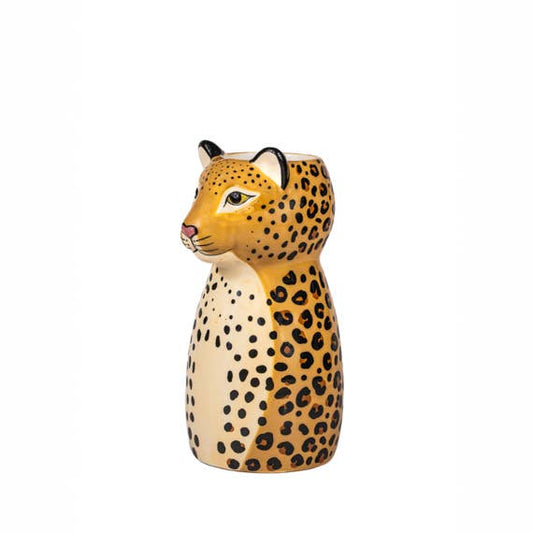 Keramieken luipaard vaas – geel met zwarte print – 20 x 10 x 10 cm