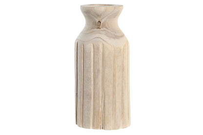 Paulownia houten vaas van naturel hout met ribbelstructuur voor een Bali Beach House interieur