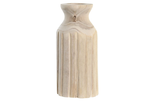 Paulownia houten vaas van naturel hout met ribbelstructuur voor een Bali Beach House interieur