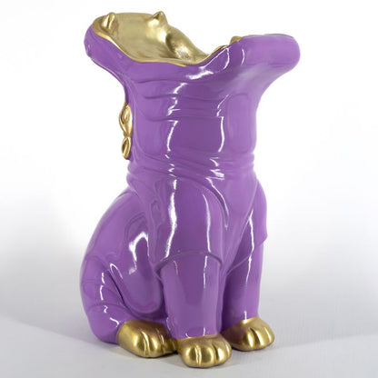 Paarse nijlpaard vaas met gouden details van aluminium 31 cm hoog