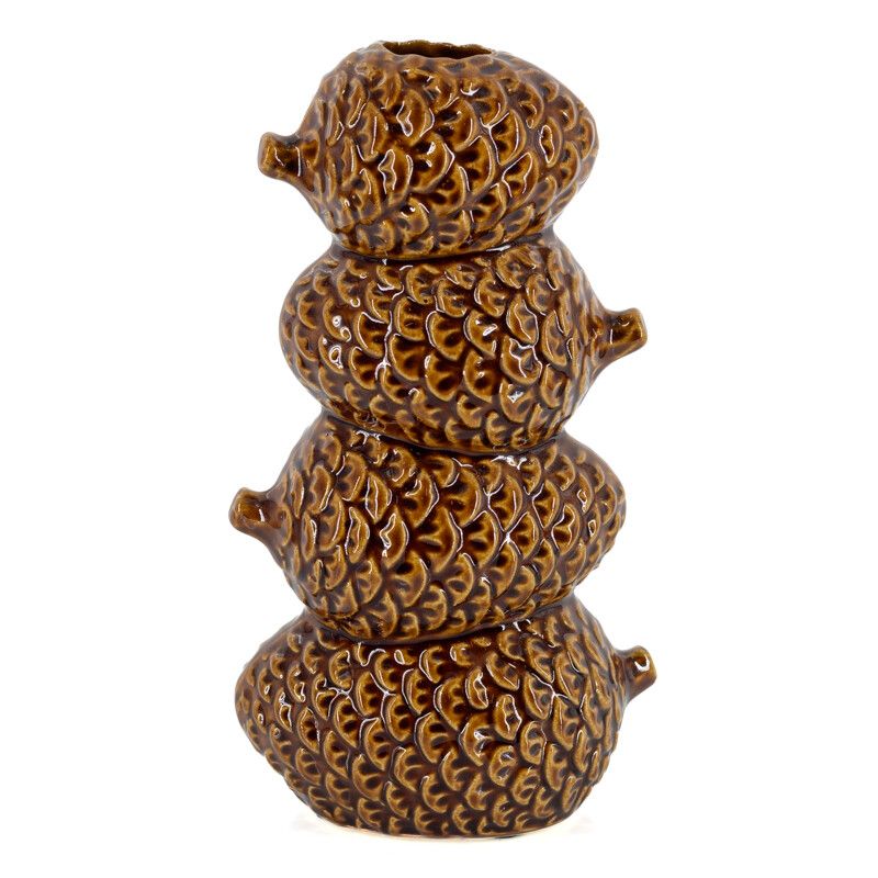 Bruine keramieken vaas Nopa 24 cm met dennenappelreliëf – Krokomingo