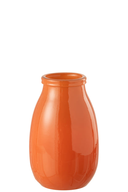 Oranje glazen vaas van J-Line met organische vorm en glanzende afwerking, 28 cm hoog.
