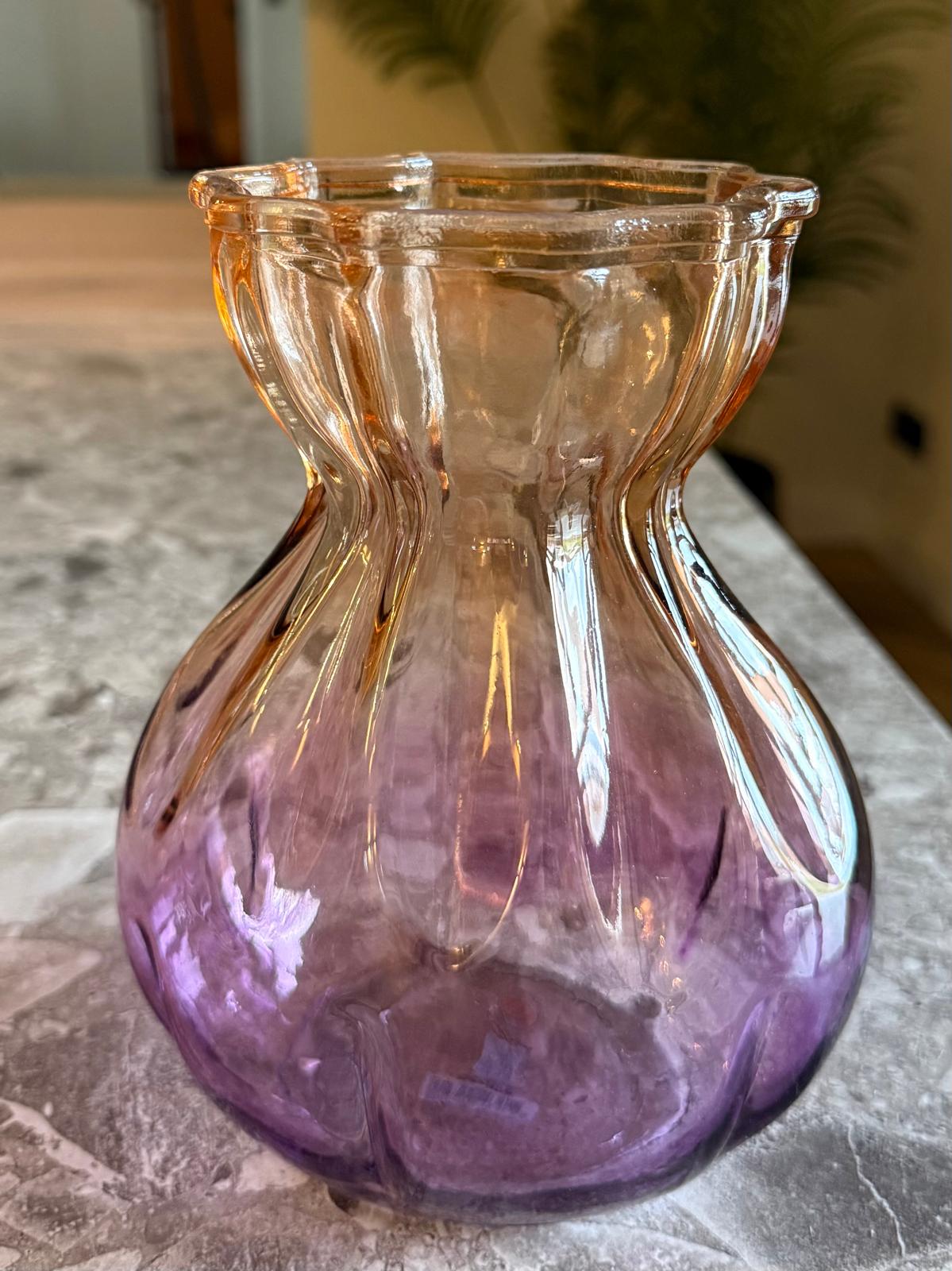 Glazen vaas ombre 18 cm kleurverloop oranje roze paars Ø14 cm