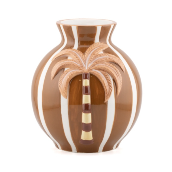 vaas palm keramiek bruin beige tropisch woonaccessoire decoratie