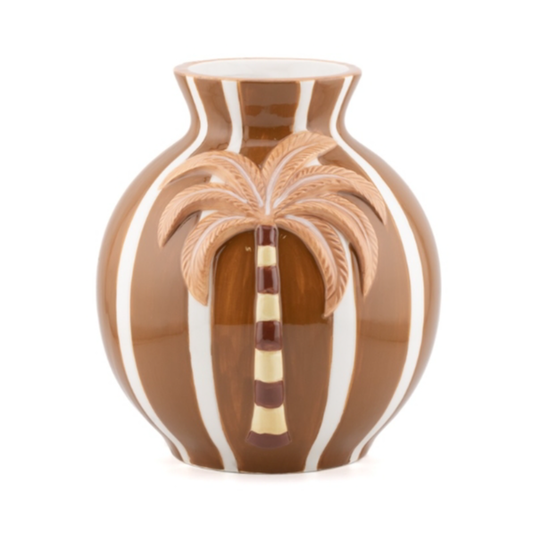 vaas palm keramiek bruin beige tropisch woonaccessoire decoratie