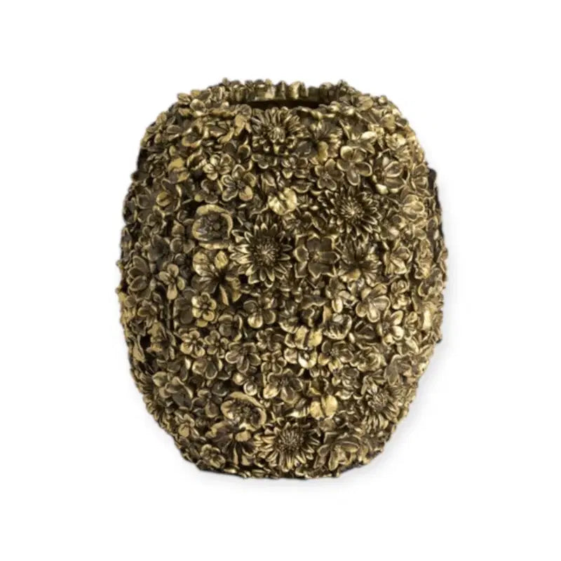 Brons gouden bloemenvaas met bloemenreliëf van Light & Living