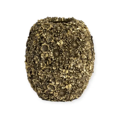 Brons gouden bloemenvaas met bloemenreliëf van Light & Living