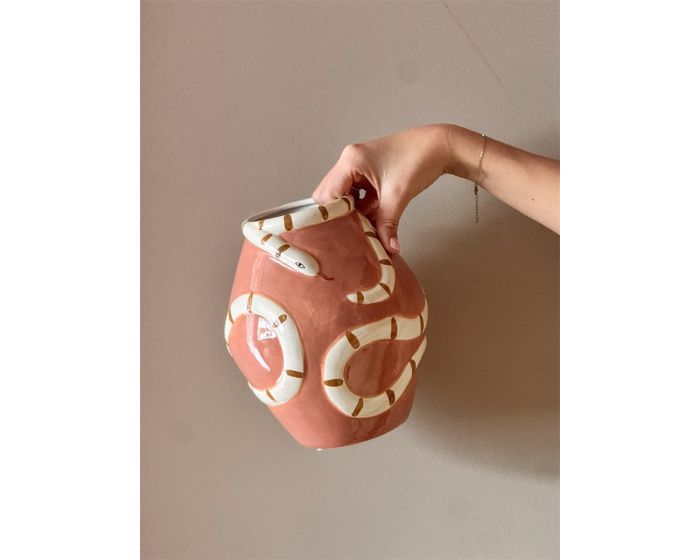 Slangen Vaas Naga – Roze Keramische Statement Vaas