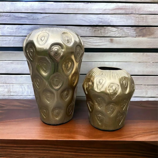 Gouden aluminium vaas met aardbeipatroon – Colmore – groot en klein formaat