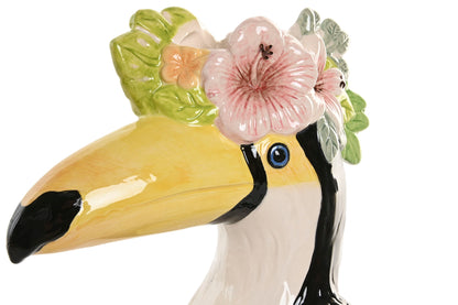 Keramieken Toekan Vaas met Tropische Bloemen – 25 cm