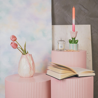 Tulip Vase Pink and White – Earthenware – 19 cm