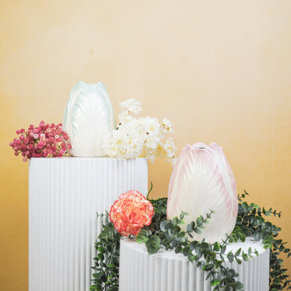 Tulip Vase Pink and White – Earthenware – 19 cm