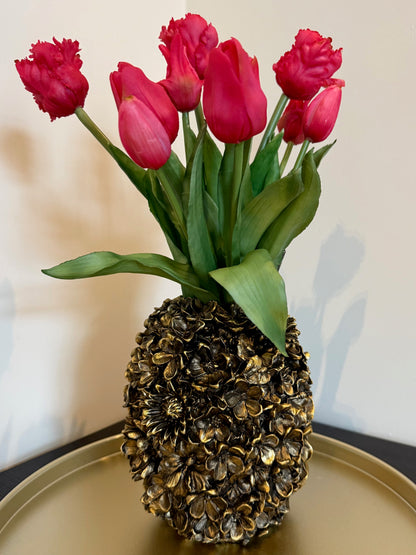 Styling Set Brons/Gouden Bloemenvaas met Fuchsia Tulpen & Parkiettulpen – Light & Living × Countryfield