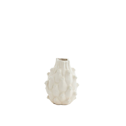 Crèmekleurige vaas van keramiek met organisch reliëf – model TAYA van Light & Living