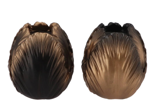Kleine tulpenvaas in two-tone zwart met goud – Ø 16 cm x H 18 cm – keramiek