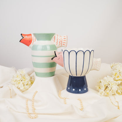 Blush Fish Vaas – Roze/Blauw met Voet