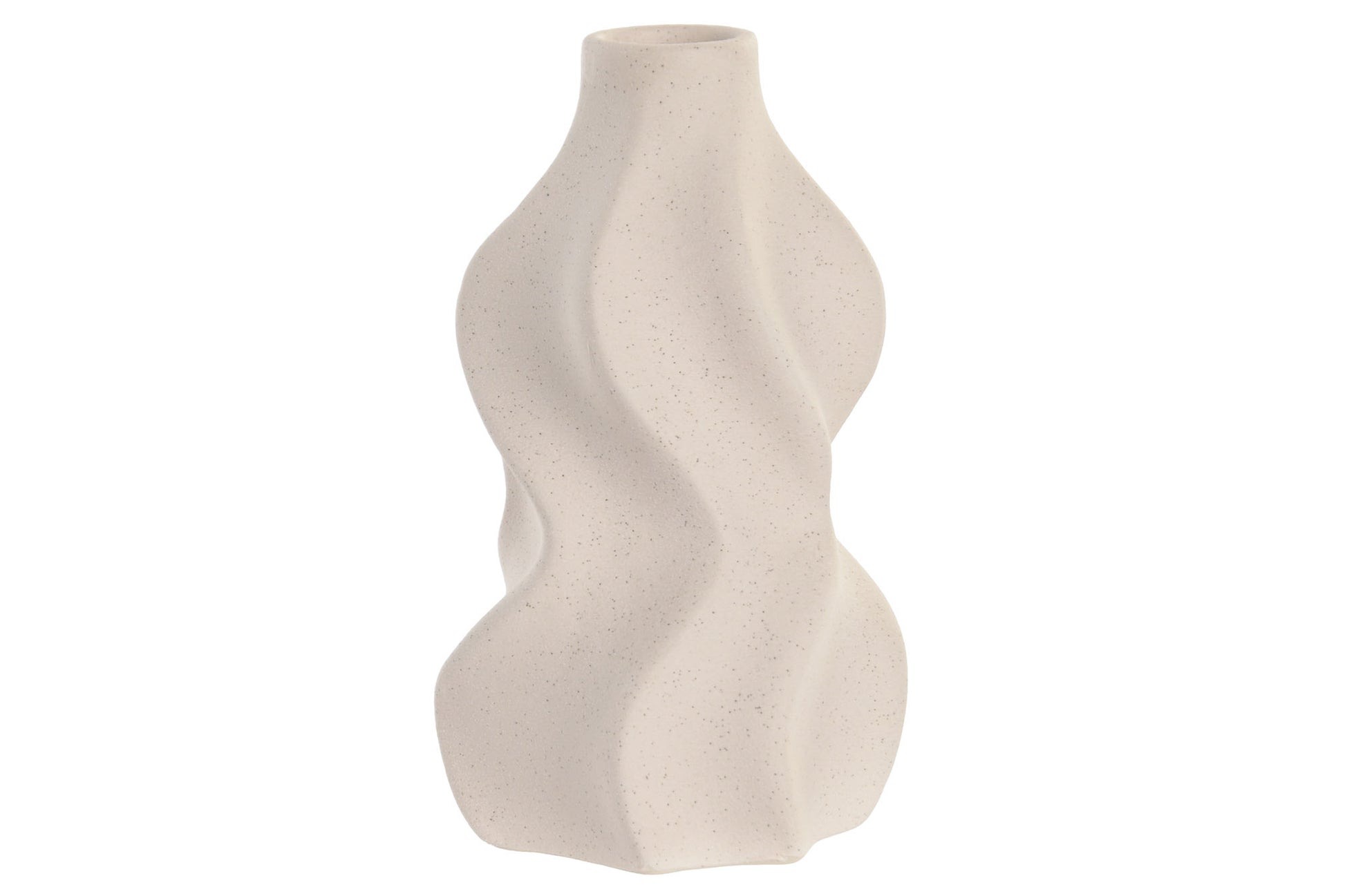 Organische stoneware vaas 18 cm met gedraaid design in gebroken wit en subtiele spikkels.