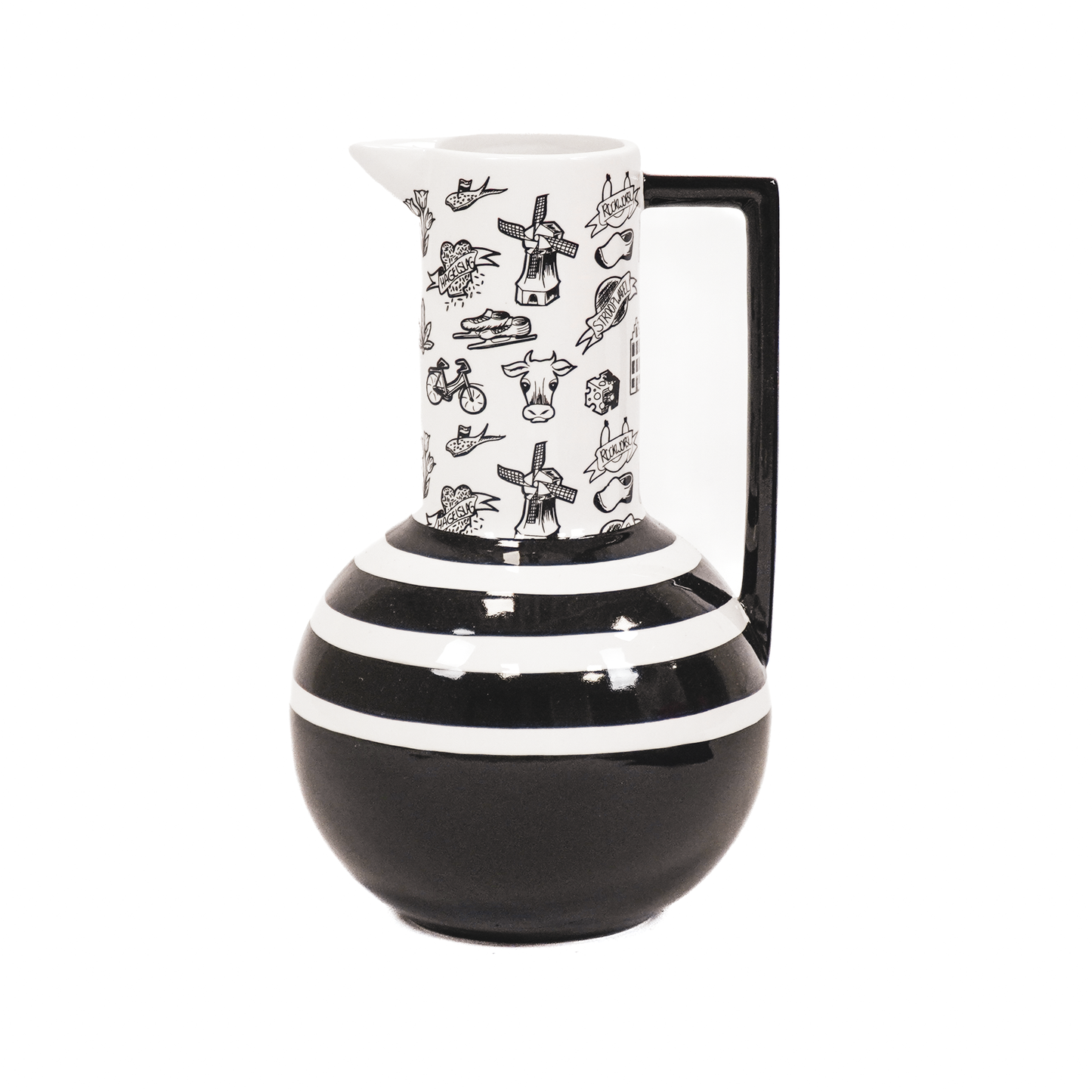 Vase/Krug, Schwarz, Holländisch – Keramik – Schwarz/Weiß – 27,5 cm