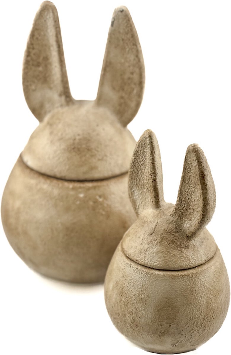 Decoratieve pot in de vorm van een konijn met oren – aardewerk beige – verkrijgbaar in klein (14 cm) en groot (20 cm) – Krokomingo