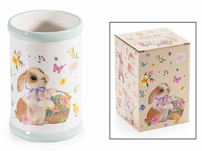 keramiek konijnen opbergpot met bloemen paasdecoratie pot konijn