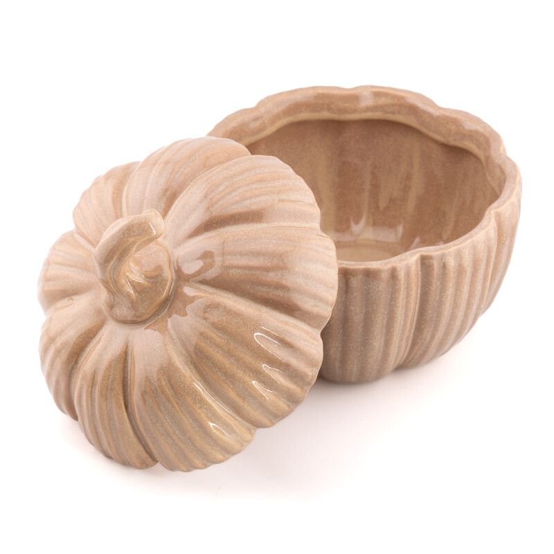 Keramieken pompoen met deksel beige 15 cm herfstdecoratie