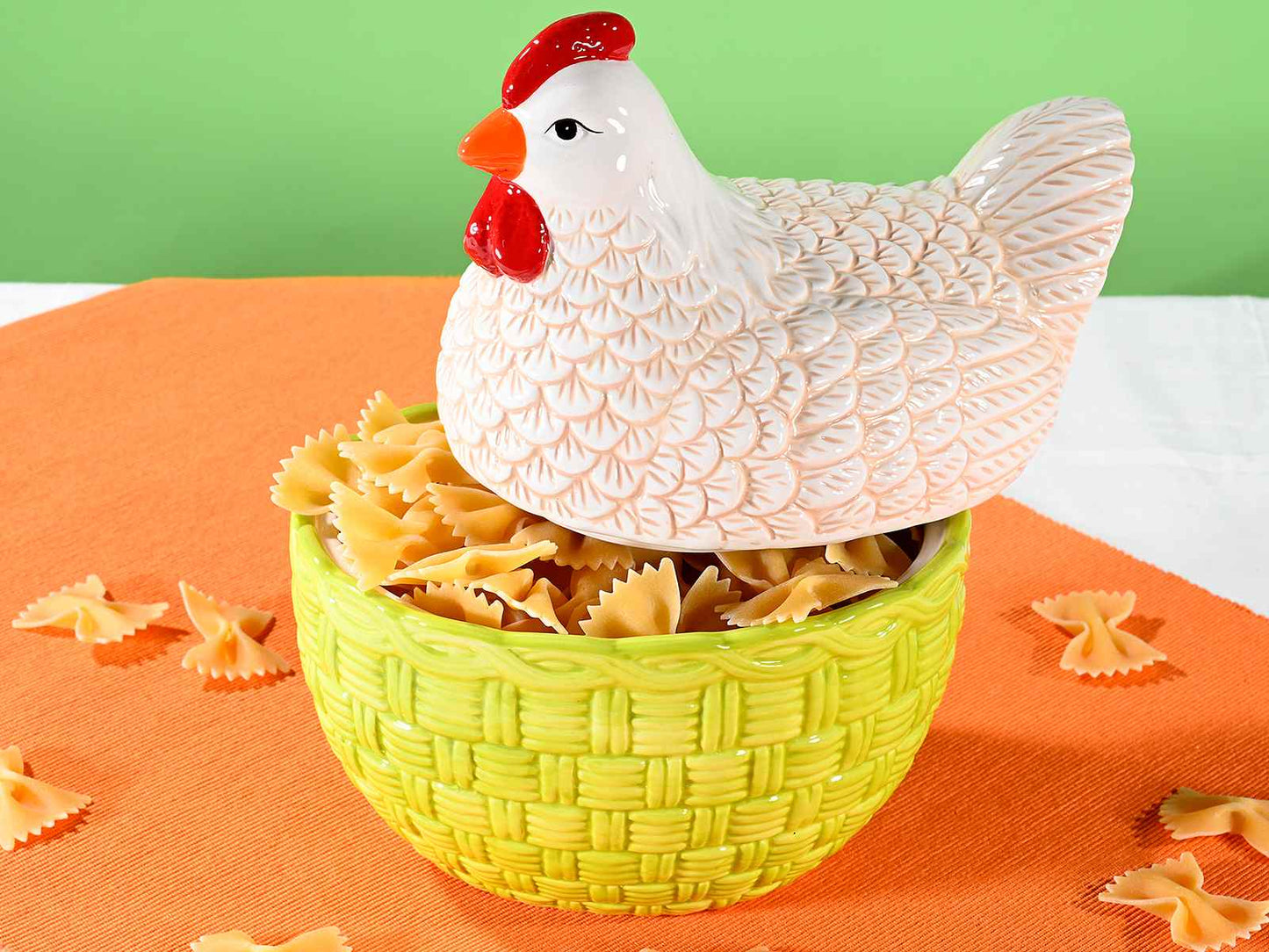 keramiek kip voorraadpot mandje bewaarpot met kip deksel keuken decoratie