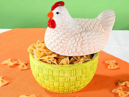 keramiek kip voorraadpot mandje bewaarpot met kip deksel keuken decoratie