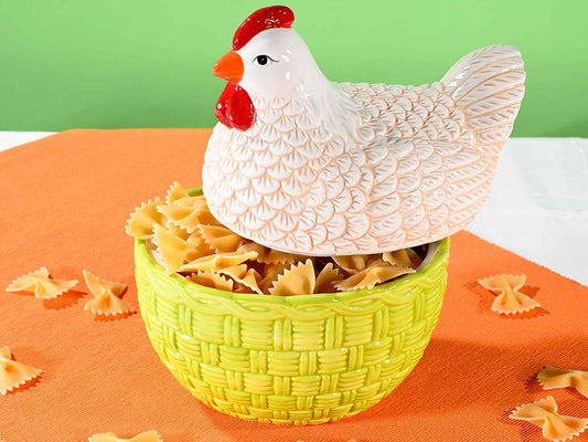keramiek kip voorraadpot mandje bewaarpot met kip deksel keuken decoratie