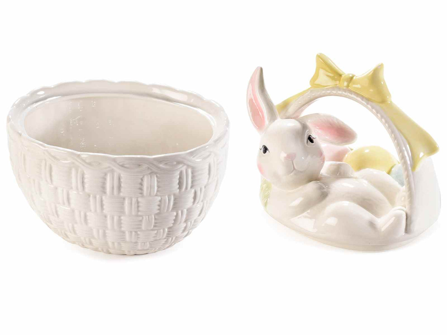 Keramik Hase Osternest mit Deckel – Hasenkörbchen mit Schleife