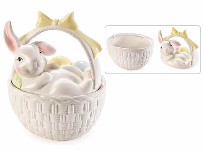 keramiek konijn paasmandje met deksel paaseitjes mandje konijn decoratie