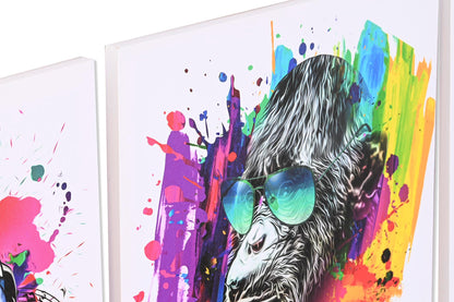 Canvas Schilderijen Set – 4x Pop Art Aap – 50x50 cm – Kleurrijke Wanddecoratie