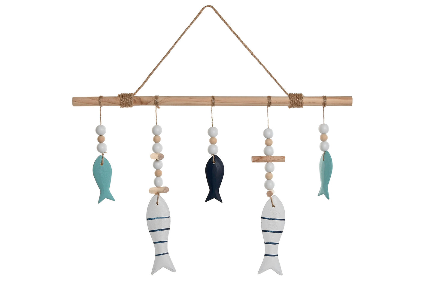 wanddecoratie vissen hout blauw maritiem hanger met touw