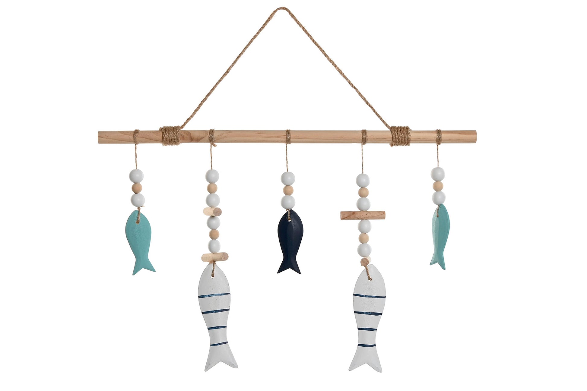 wanddecoratie vissen hout blauw maritiem hanger met touw