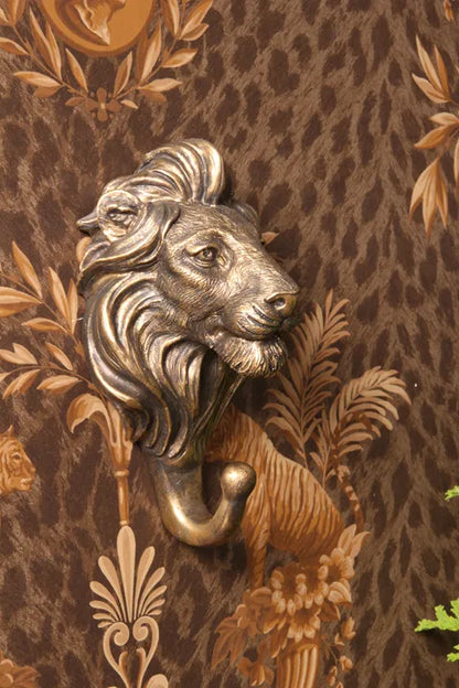 Gouden wandhaak in de vorm van een leeuwenkop – Dutch Style dierenhaak voor jassen of sleutels, 17 cm