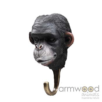 Farmwood Animals Hook'd! kapstokhaak aap met decoratieve apenkop en gebogen ophanghaak – originele dieren wandhaak