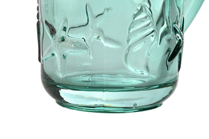 Glazen Waterkan met Zeesterren Reliëf – Turquoise 1,15 Liter