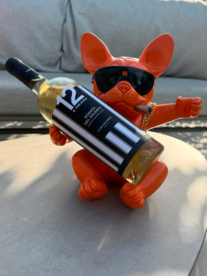 Gangster Bulldog Wijnfleshouder Oranje – Polyresin – 25 cm