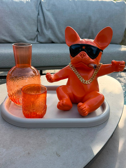 Gangster Bulldog Wijnfleshouder Oranje – Polyresin – 25 cm
