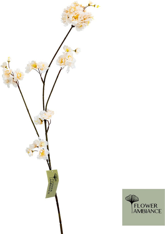 Beige zijdenbloesem Prunus Malaga spray – 84 cm lang – natuurgetrouwe kunsttak voor interieurdecoratie – Krokomingo